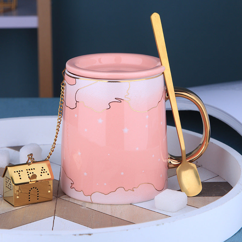 Tasse en céramique avec cuillère à couvercle pour hommes et femmes à la maison