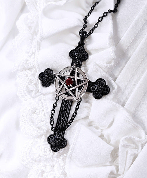 Satan Gothique Foncé Pentagramme Croix Collier