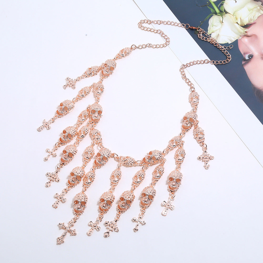 Exaggerated Jewelry Fashion Big Name Skull Cross Tassel Necklace