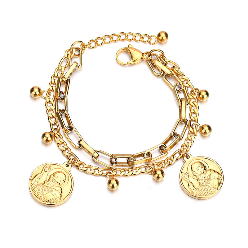 Christian Jésus Tête Double-couche Bracelet En Acier Inoxydable