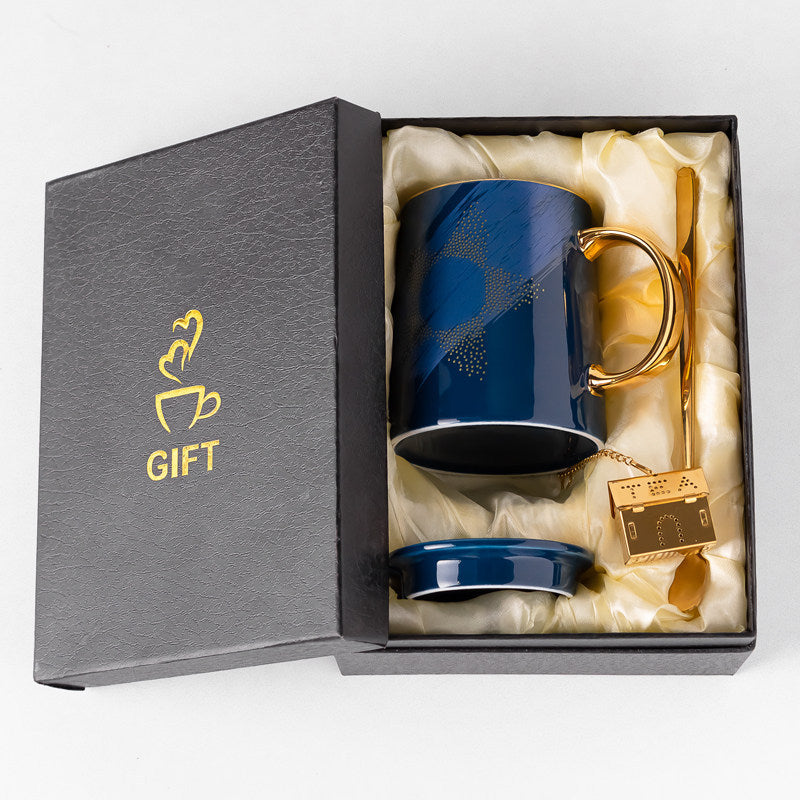 Tasse en céramique avec cuillère à couvercle pour hommes et femmes à la maison