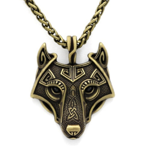 Grey Wolf Head Pendant Chain