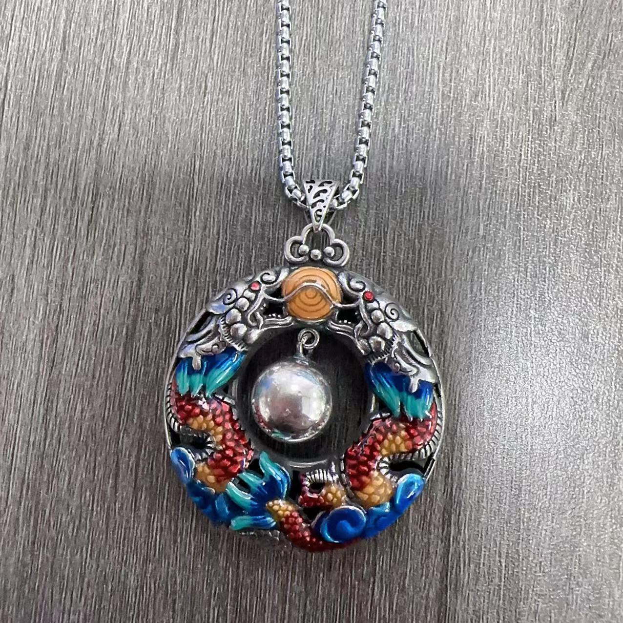 Vintage Ethnic Style Double Dragon Pearl Necklace