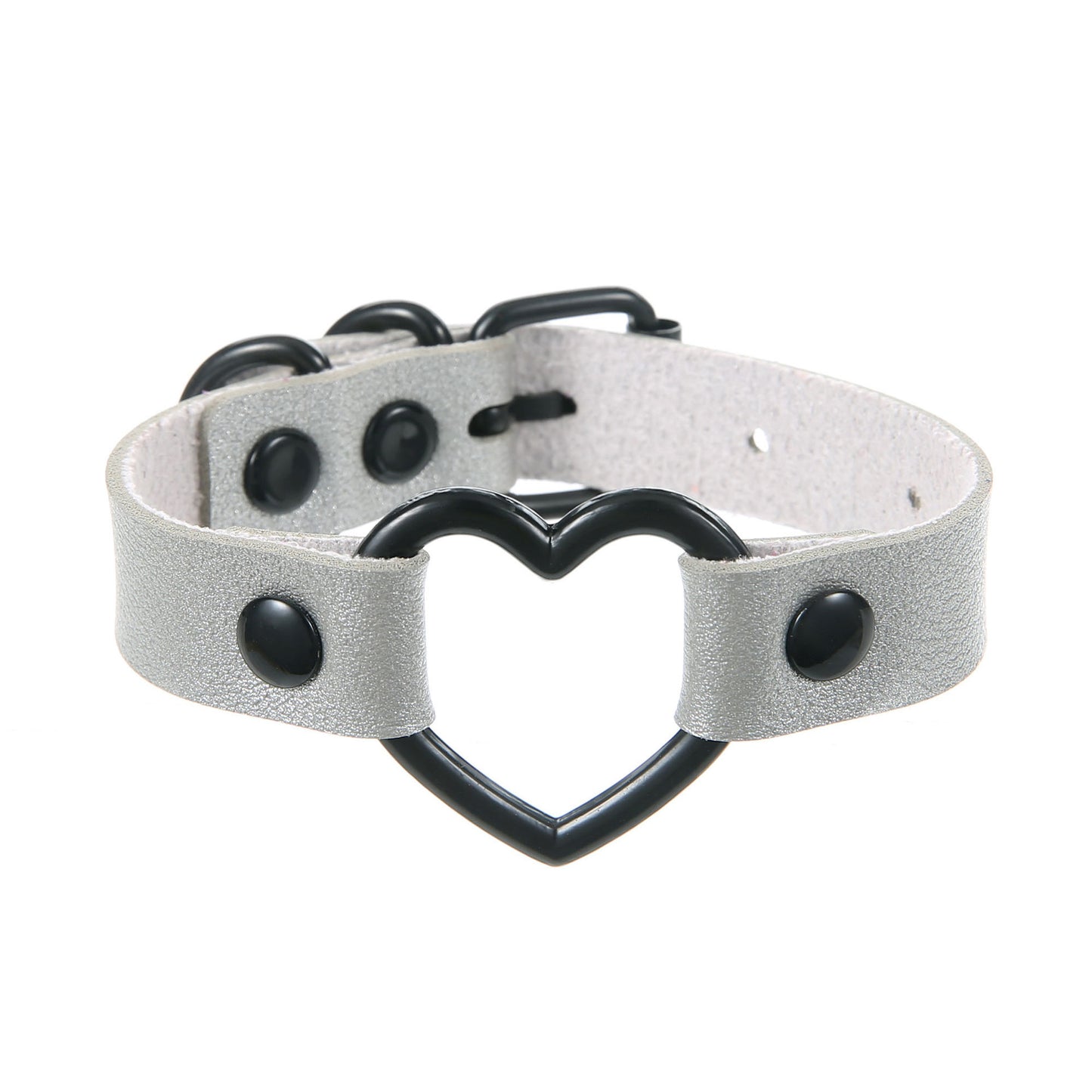 Punk Trendy Cool Dark Peach Heart Hand Ring Bracelet Personality Couple Love Heart-shaped Hollow Leather Bracelet Bracelet