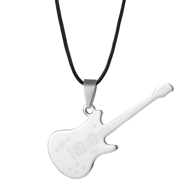 Collier en forme de guitare gothique en acier titane à 2 couches pour hommes