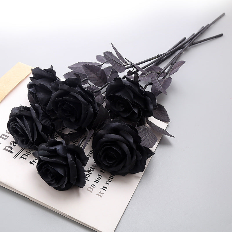 Simulation noir pur simple bouquet rose style gothique série sombre fausse fleur décorative