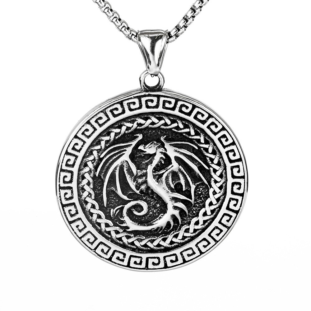 Men's Stainless Steel Vintage Viking Flying Dragon Necklace
