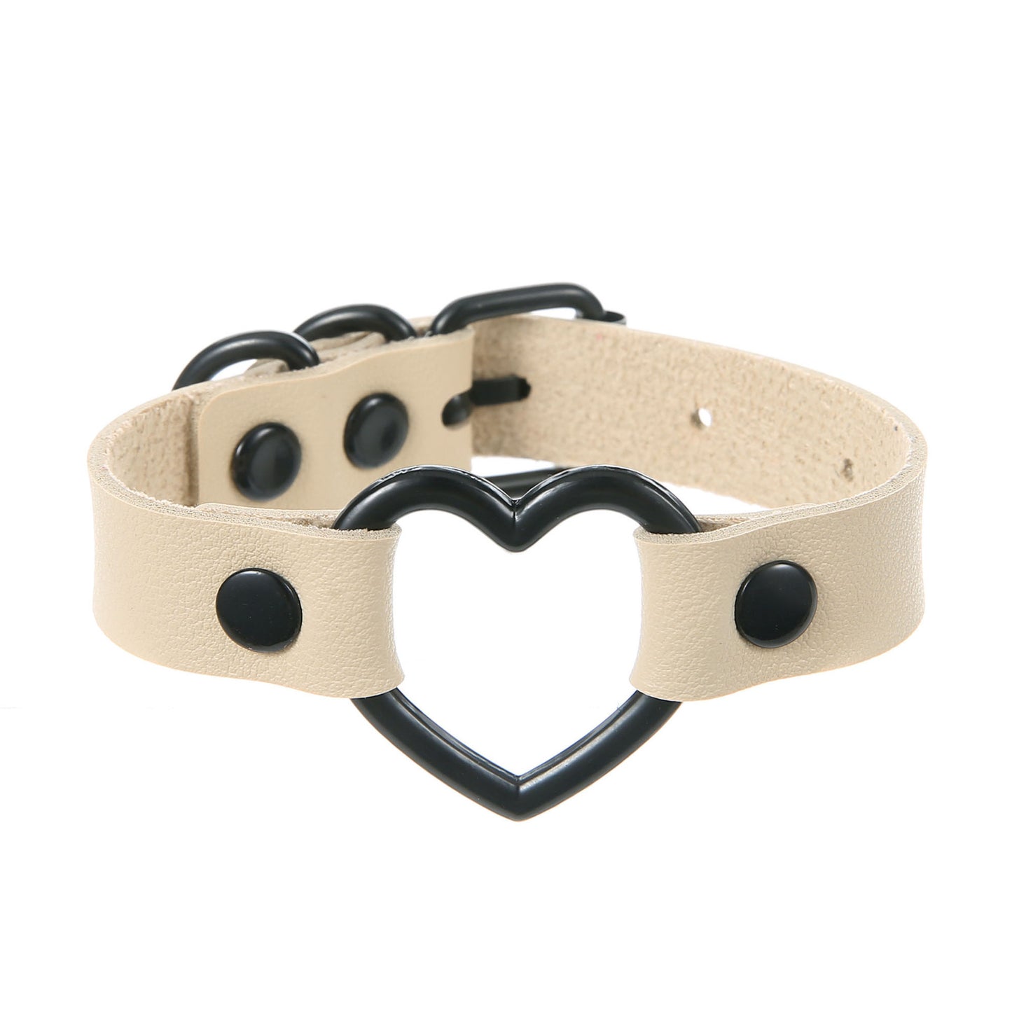 Punk Trendy Cool Dark Peach Heart Hand Ring Bracelet Personality Couple Love Heart-shaped Hollow Leather Bracelet Bracelet
