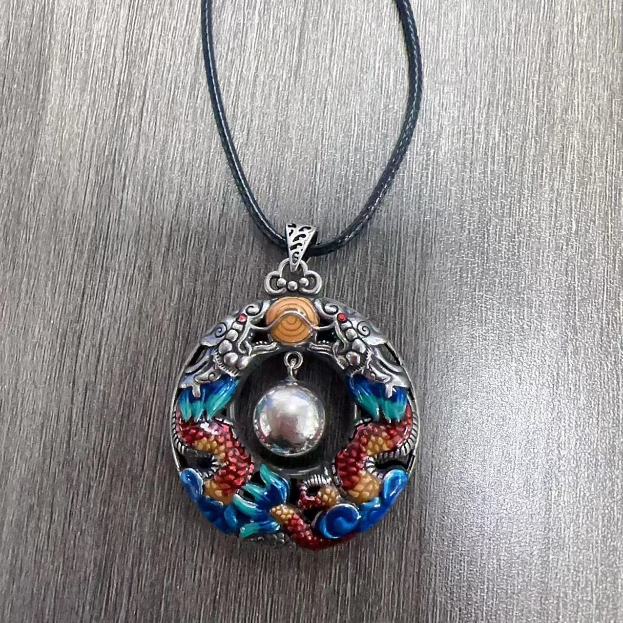 Vintage Ethnic Style Double Dragon Pearl Necklace