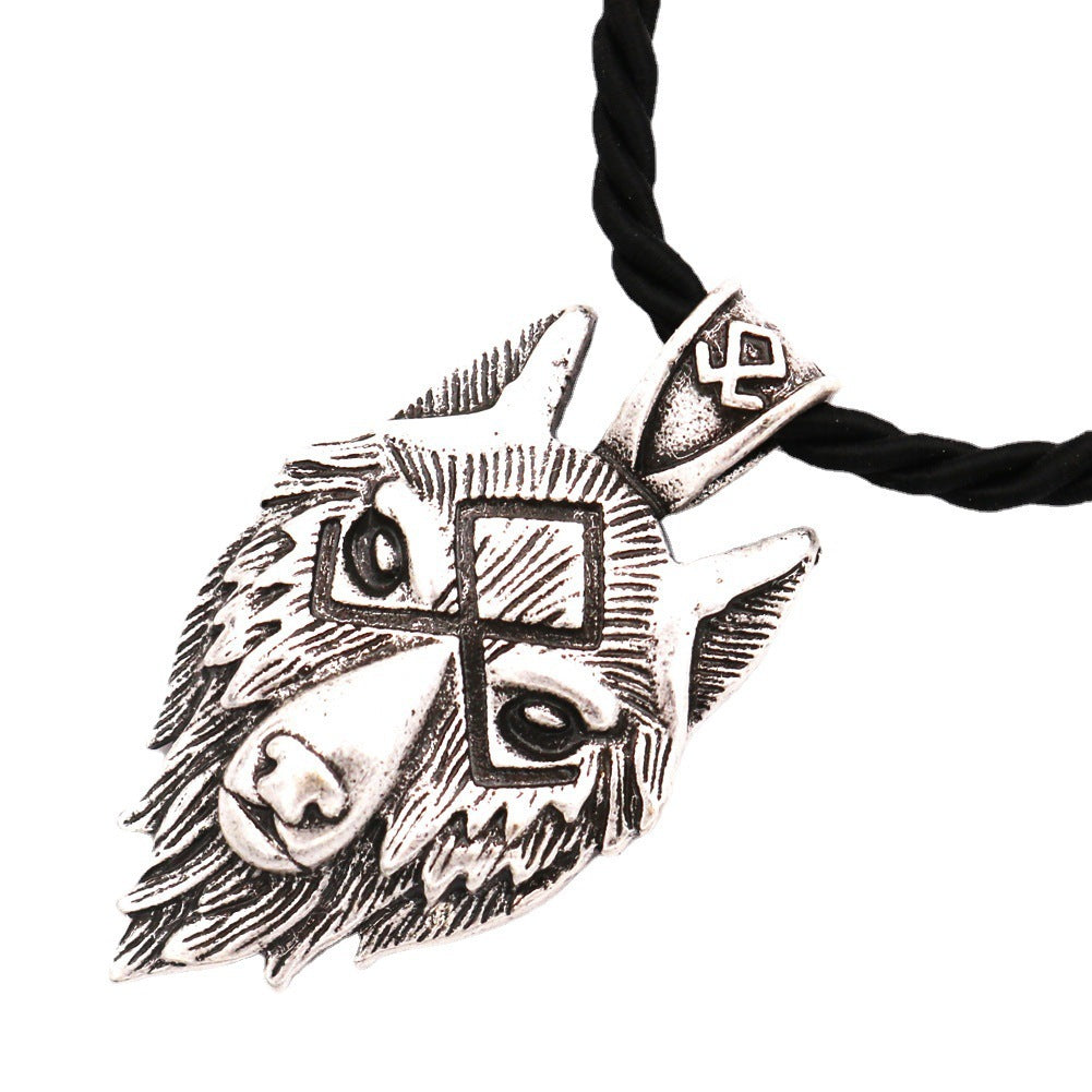 Viking Wolf Head Metal Necklace Luna Rune Amulet