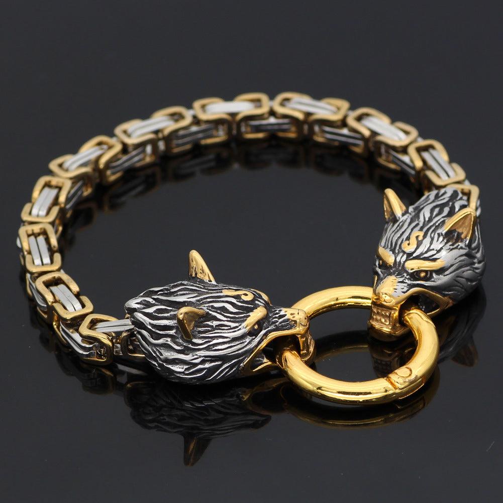 Titanium Steel Thick Emperor Chain Stainless Steel Nordic Celtic Wolf Viking Bracelet Men