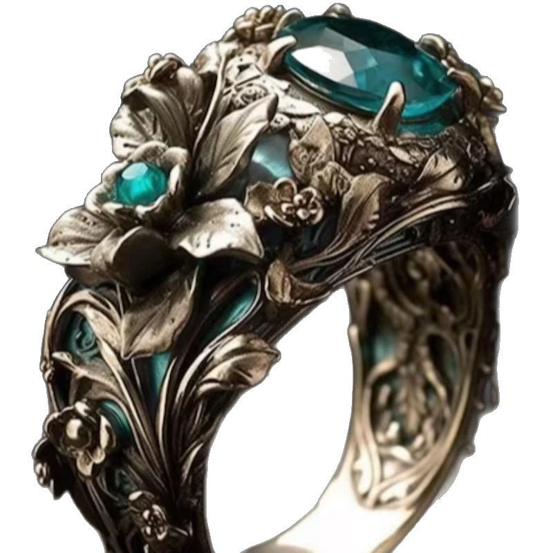 Creative Black Gold Flower-de-Luce Vintage Court Ring
