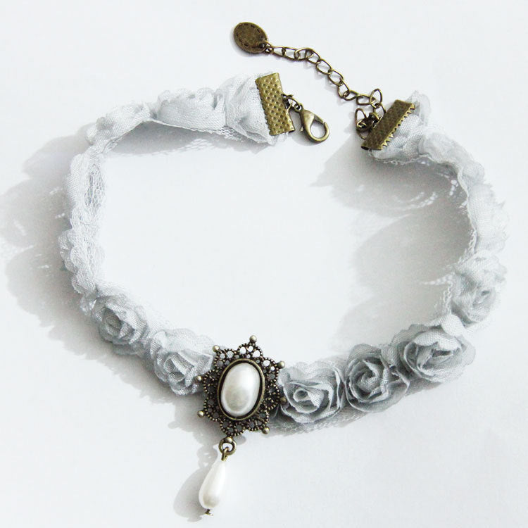 Gothic Style Pearl Lace Pendant Necklace