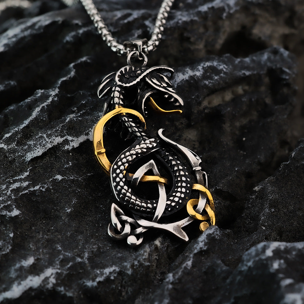 Vintage Men's Stainless Steel Pendant Viking Domineering Celtic Knot Dragon Necklace