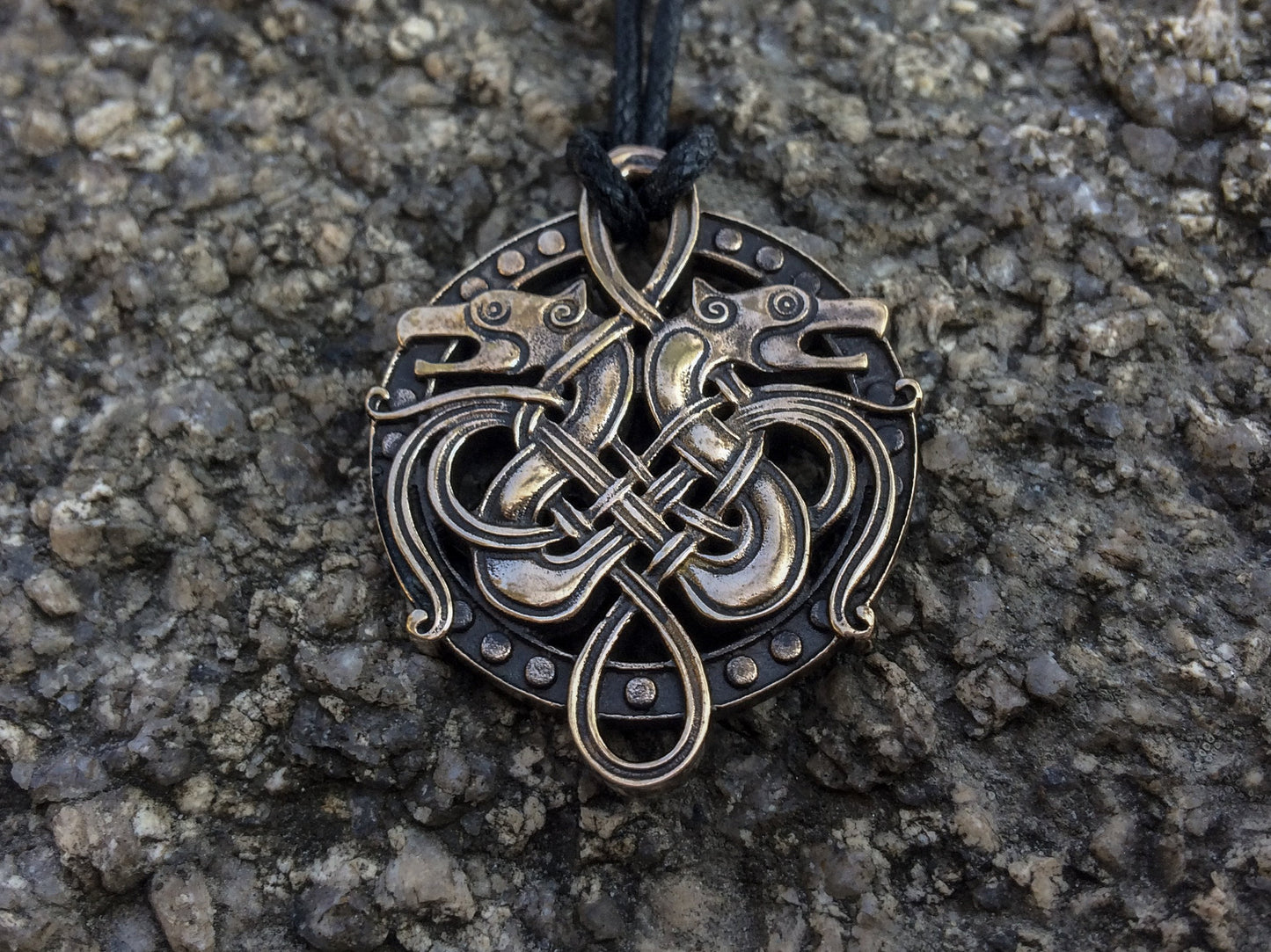 Pirate Viking Double Wolf Head Pendant Necklace