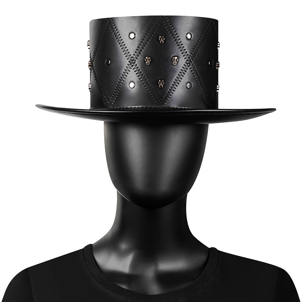 Stage Performance Punk Rivet Flat Top Hat