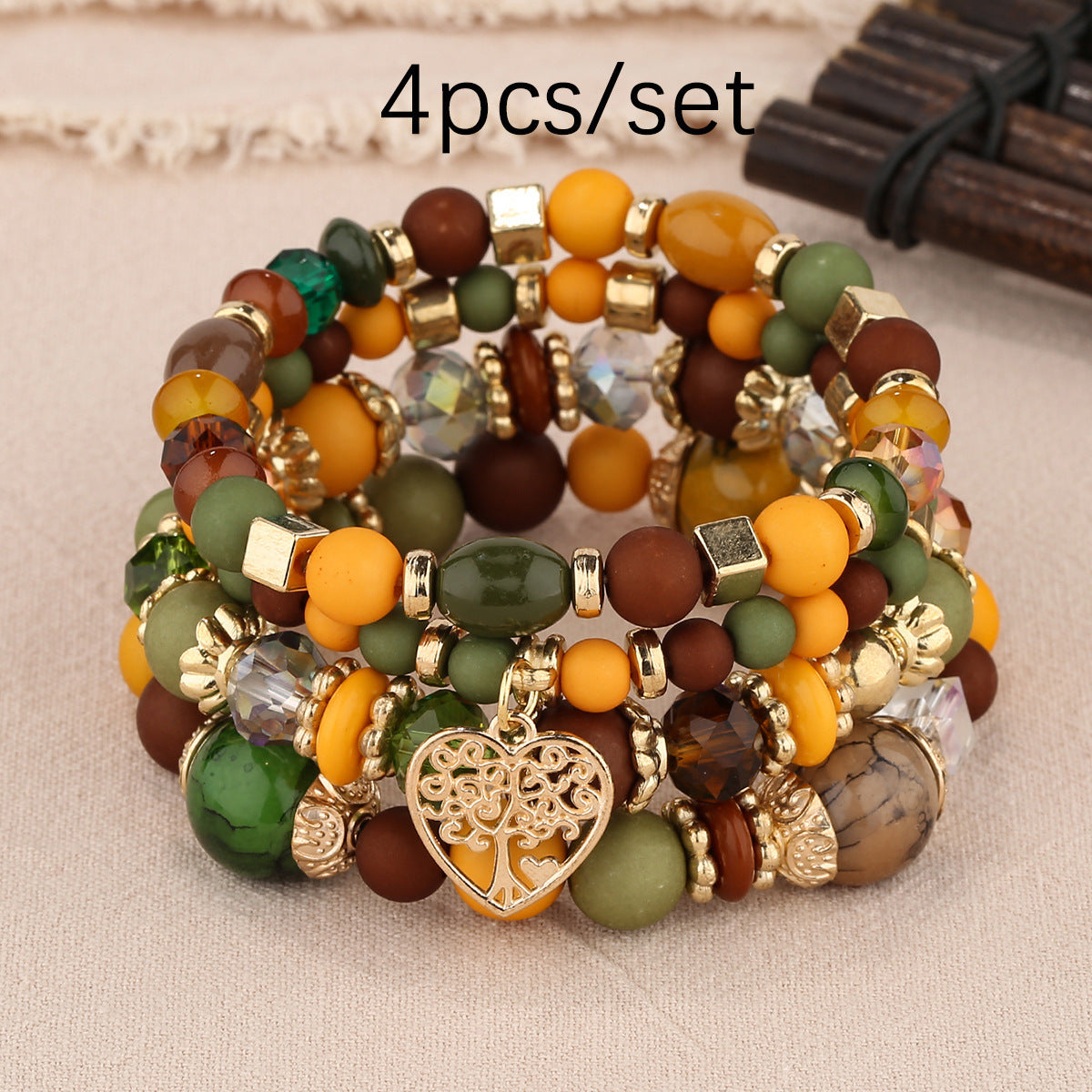 Multi-layer Hollow Heart Pendant Tassel Bracelet Suit