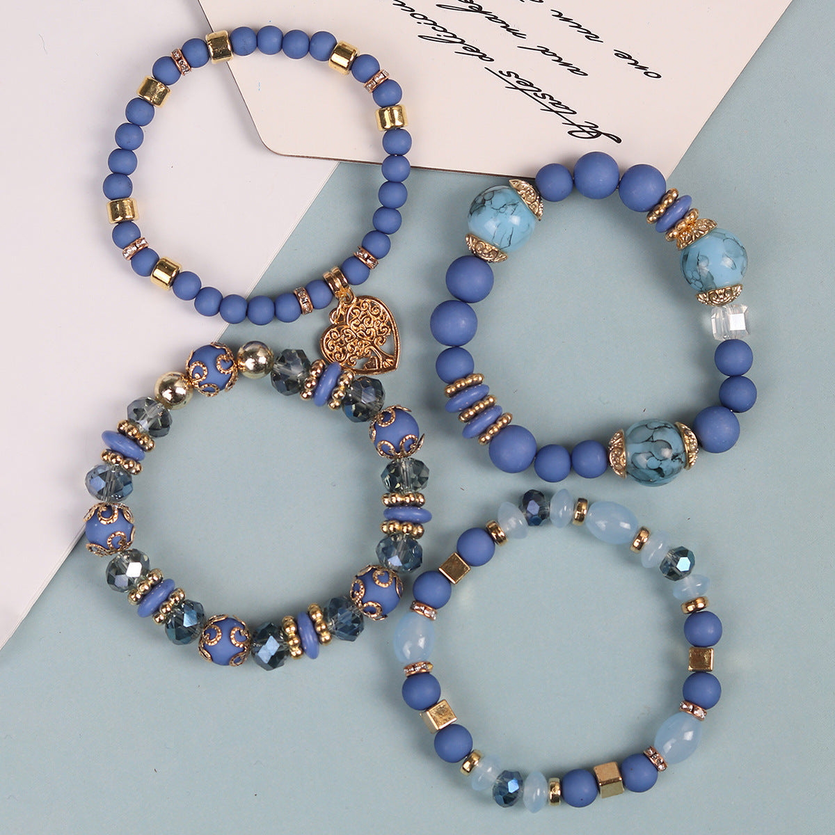 Multi-layer Hollow Heart Pendant Tassel Bracelet Suit