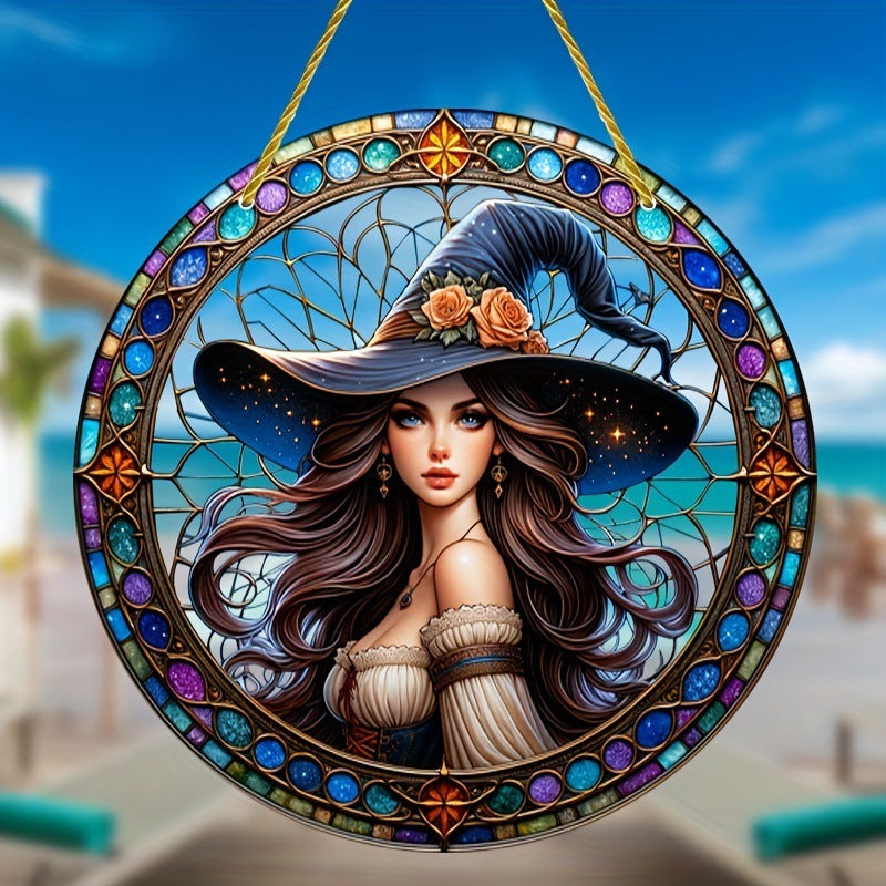 Acrylic Halloween Witch Pendant Color Disc Wall Decorations