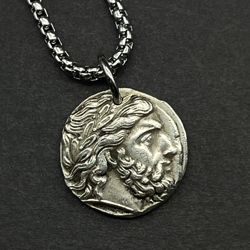 Retro Greek Silver Coin Zeus Sagittarius Guardian Goddess Necklace