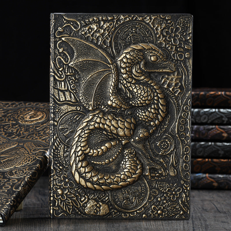 Vintage Anaglyph Dragon Notebook Retro Planner Bronze