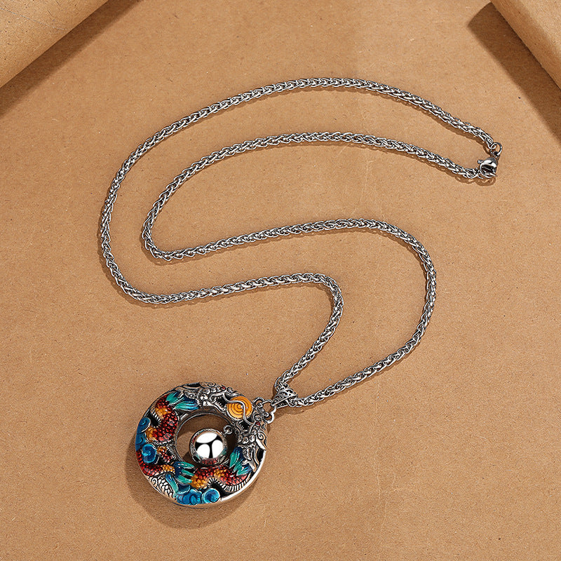 Vintage Ethnic Style Double Dragon Pearl Necklace