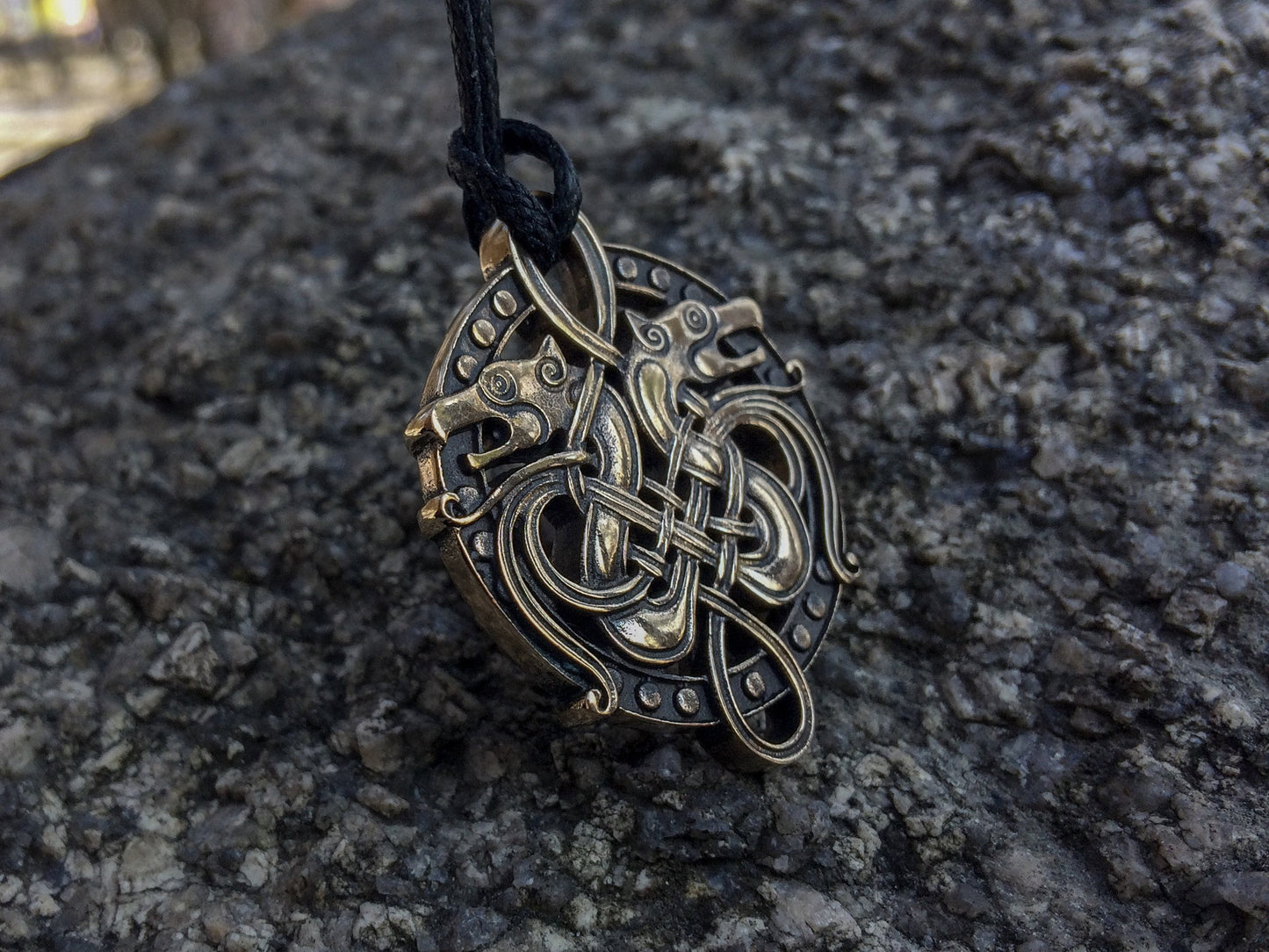 Pirate Viking Double Wolf Head Pendant Necklace