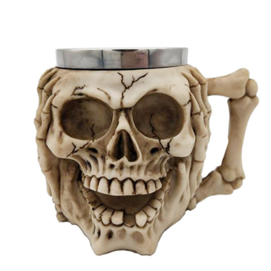 Double Layer Stainless Steel Resin Skull And Crossbones Ghost Head Coffee Mug
