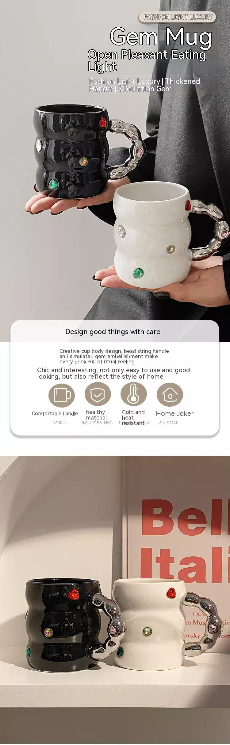 Creative Gem Mug Light Luxury Household Cups Ceramic Good-looking Enamelled Cup Thickened Handle Ceramic Cup