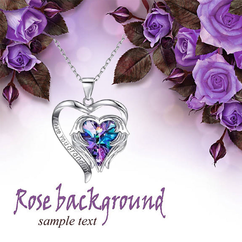 Angel Wings Heart Shaped Crystal Pendant Lady Necklace