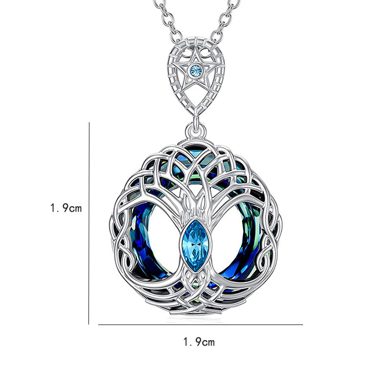 Celtic Tree Of Life Pendant Necklace Blue Circle Crystal Crann Bethadh Necklace