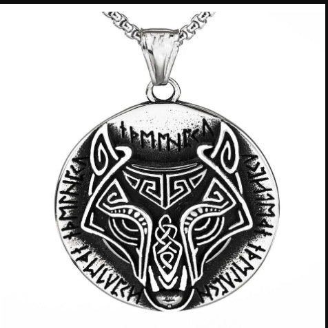 Hip Hop Viking Wolf Head Pendant Stainless Steel Necklace
