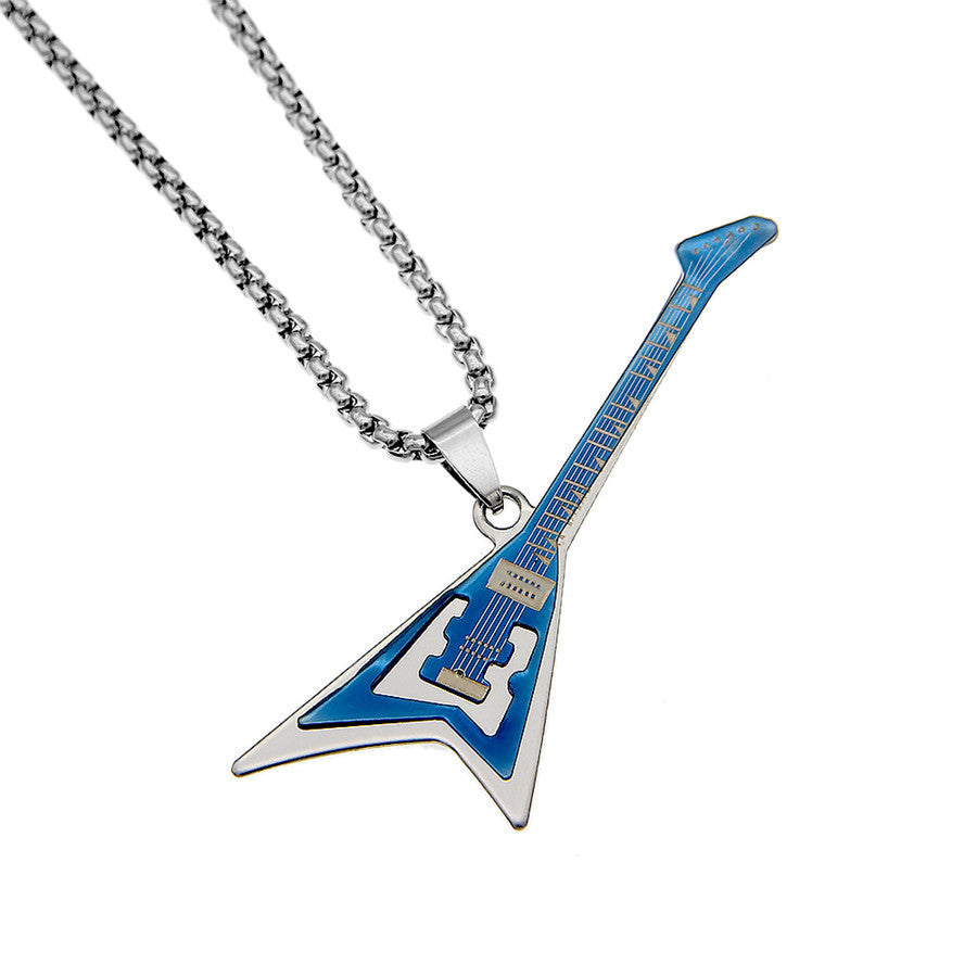 Collier en forme de guitare gothique en acier titane à 2 couches pour hommes