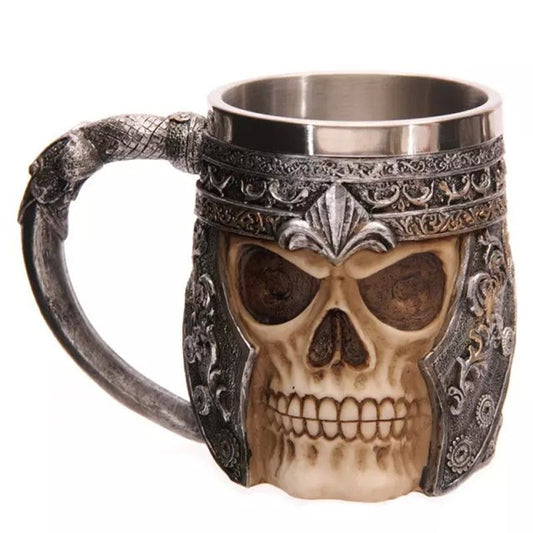 Tasse créative de chevalier de crâne de la résine 3d d'acier inoxydable