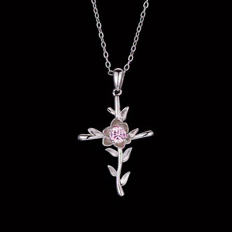Cross Rose Pendant Birthstone Necklace Citrine Jewelry