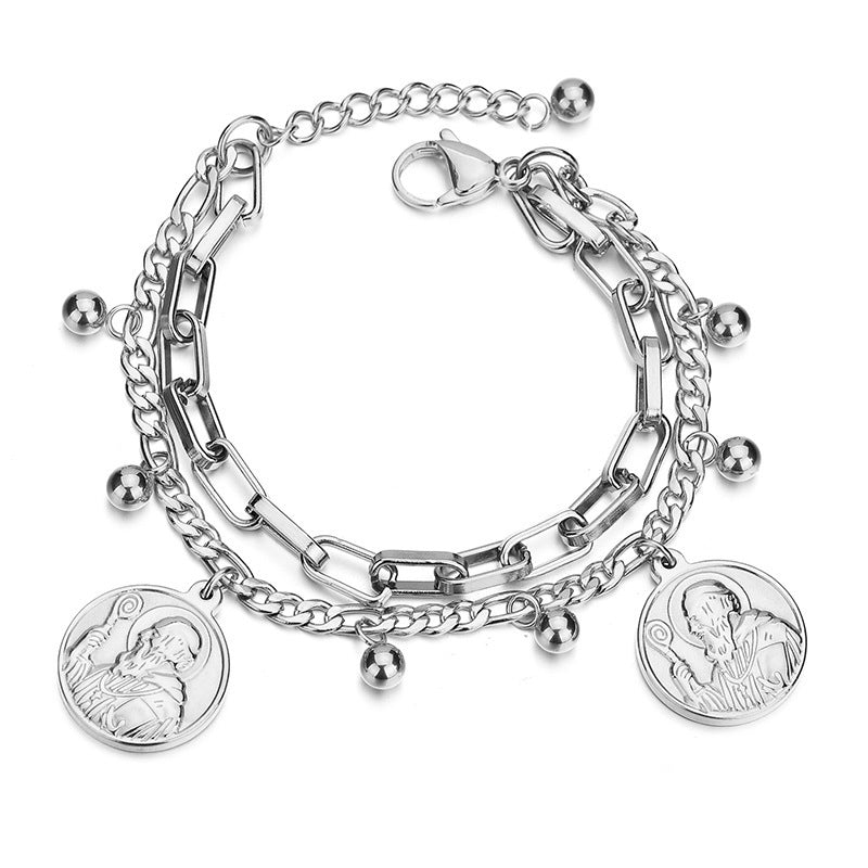 Christian Jésus Tête Double-couche Bracelet En Acier Inoxydable