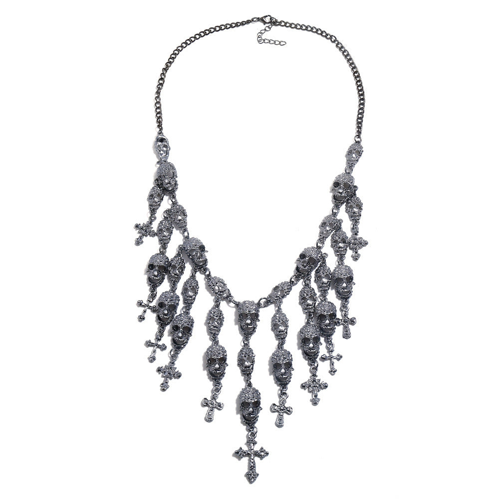 Exaggerated Jewelry Fashion Big Name Skull Cross Tassel Necklace