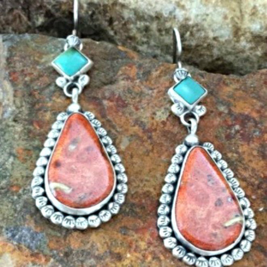Red Turquoise Long Earrings Fashion Women
