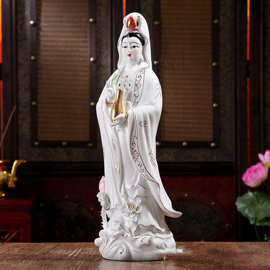 White Jade Avalokitesvara Bodhisattva Statue Ceramic Ornament