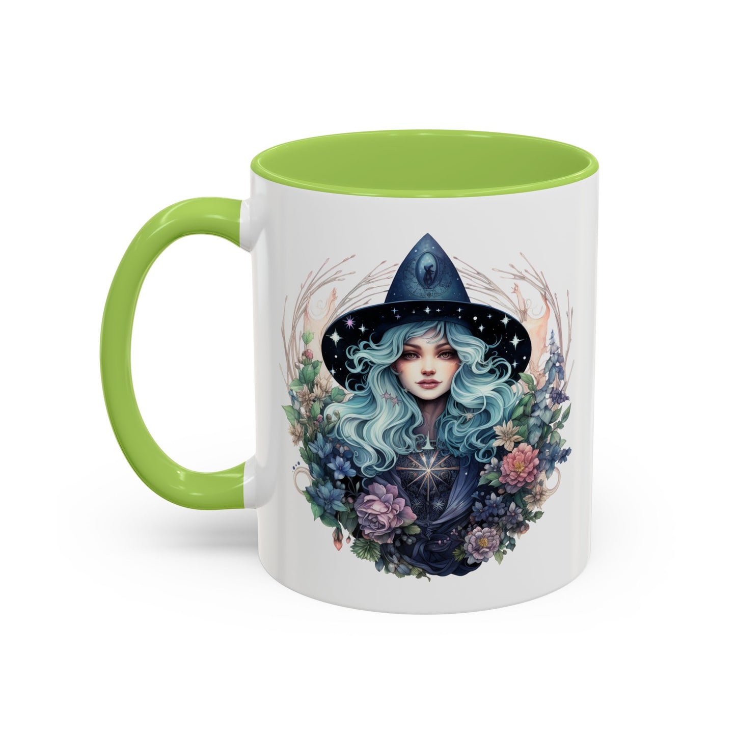 Mystical Floral Witch Coffee Mug with Accent, Gift for Witches, Unique Boho Kitchen Decor, Tea Lover's Mug, Magical Drinkware