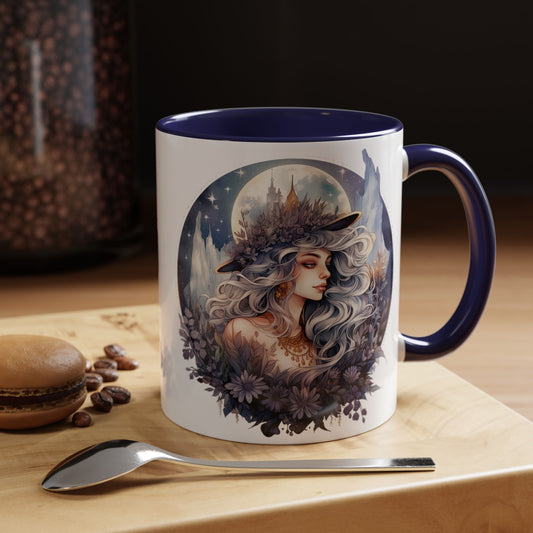 Mystical Floral Accent Coffee Mug, Enchanting Gift for Her, Elegant Home Decor, Celestial Mug, Perfect for Birthdays