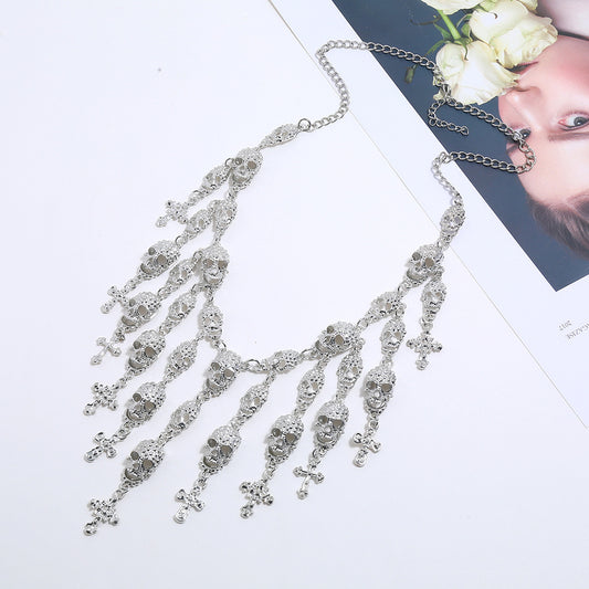 Exaggerated Jewelry Fashion Big Name Skull Cross Tassel Necklace