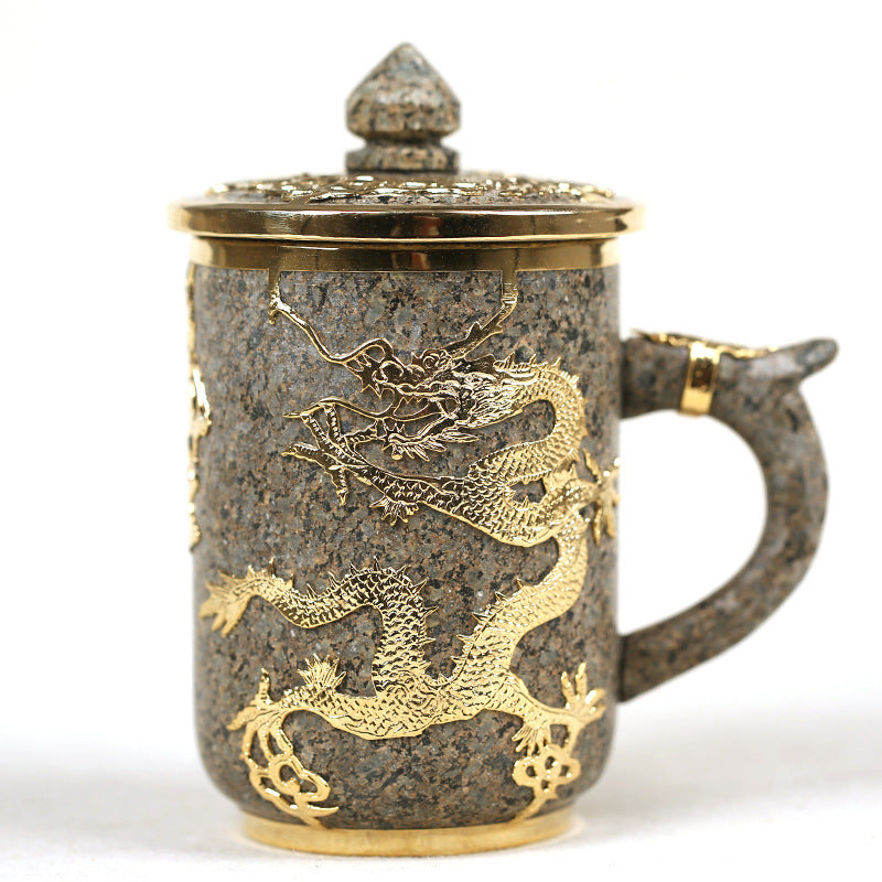 Dragon and Phoenix Golden Inlay Cup