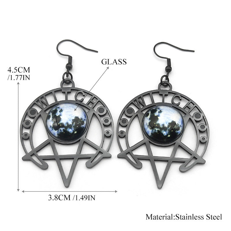 Punk Gothic Demon Black Moon Earrings