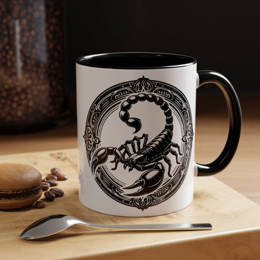 Scorpio Accent Coffee Mug - Personalized Gift, Zodiac Decor, Astrology Lover's Mug, Black and White Design, Birthday Gift