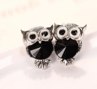 Korean version of the big-name jewelry earrings explosion crystal earrings personality owl crystal earrings crystal jewelry