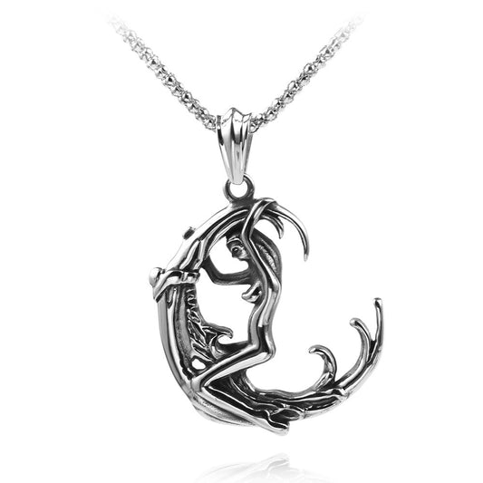 Men's Stainless Steel Moon Goddess Pendant Necklace