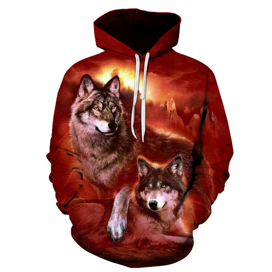 Digital Double Wolf Print Long-Sleeved Sweater