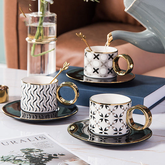 Géométrique En Céramique Café Tasse, Or-Peint O-Poignée Tasse