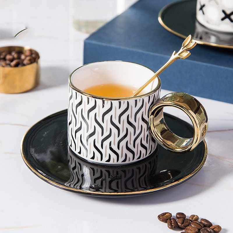 Géométrique En Céramique Café Tasse, Or-Peint O-Poignée Tasse